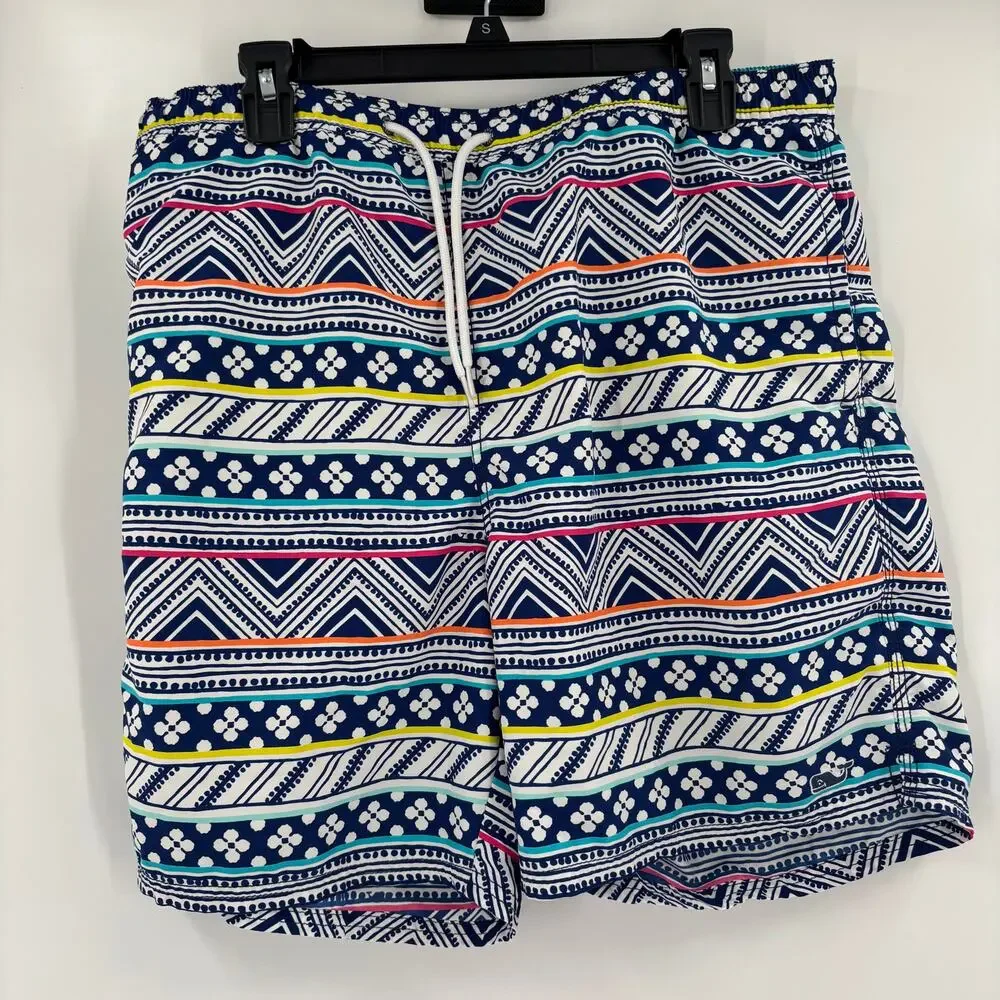 Vineyard Vines Mens Large‎ Multicolor Patterned Drawstring Swim Trunks